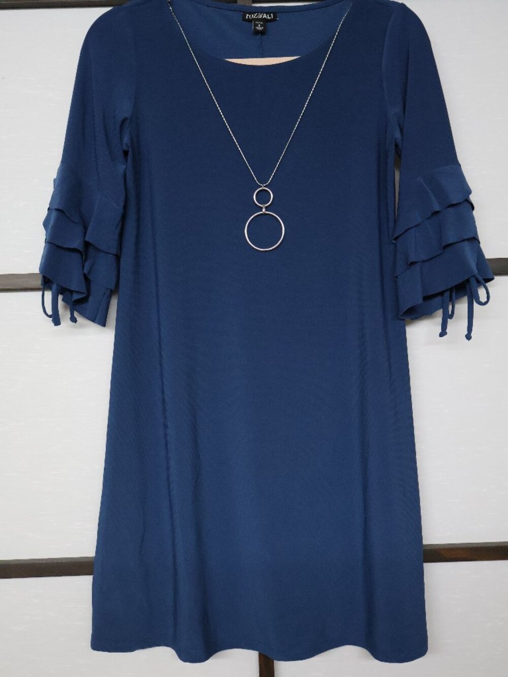 Roz & Ali Turquoise Teal Dress Size S w/ Original Silver Necklace